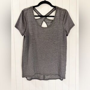 Lululemon Heathered Black Criss Cross Keyhole Back Workout Tee